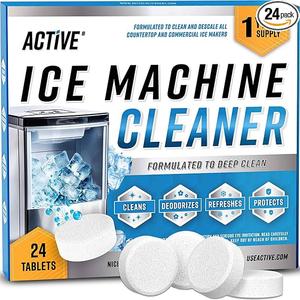 ACTIVE Ice Machine Cleaner Maker Descaler - 24 Clean Tablets Compatible with Frigidaire, Opal, GE Profile, Kitchenaid, Nickel Safe Scale Remover for Countertop, Nugget Ice Makers - Bulk 1 Year Supply