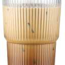 20 oz Glass Cup with Lid and Straw, Glass Tumbler with Straw and Lid, Vintage Glassware for Whiskey Cocktail Beer, Iced Coffee Cups with Lid (1 PACK)