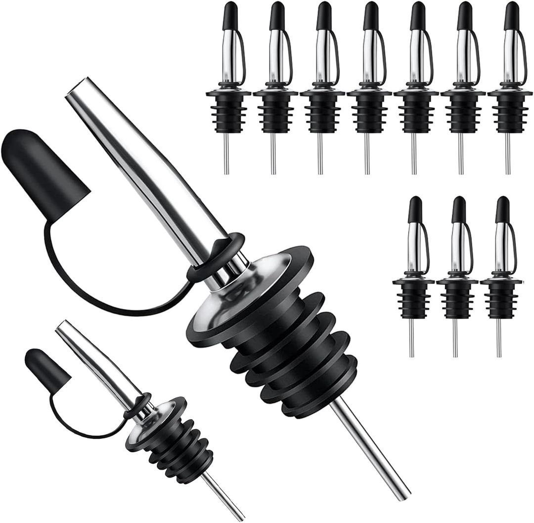 Pafusen 12 Pack Liquor Pour Spout With Dust Caps - Bottle Pourers for Alcohol, Olive Oil - Speed Pourers, Bar Bartender Accessories (Silver)