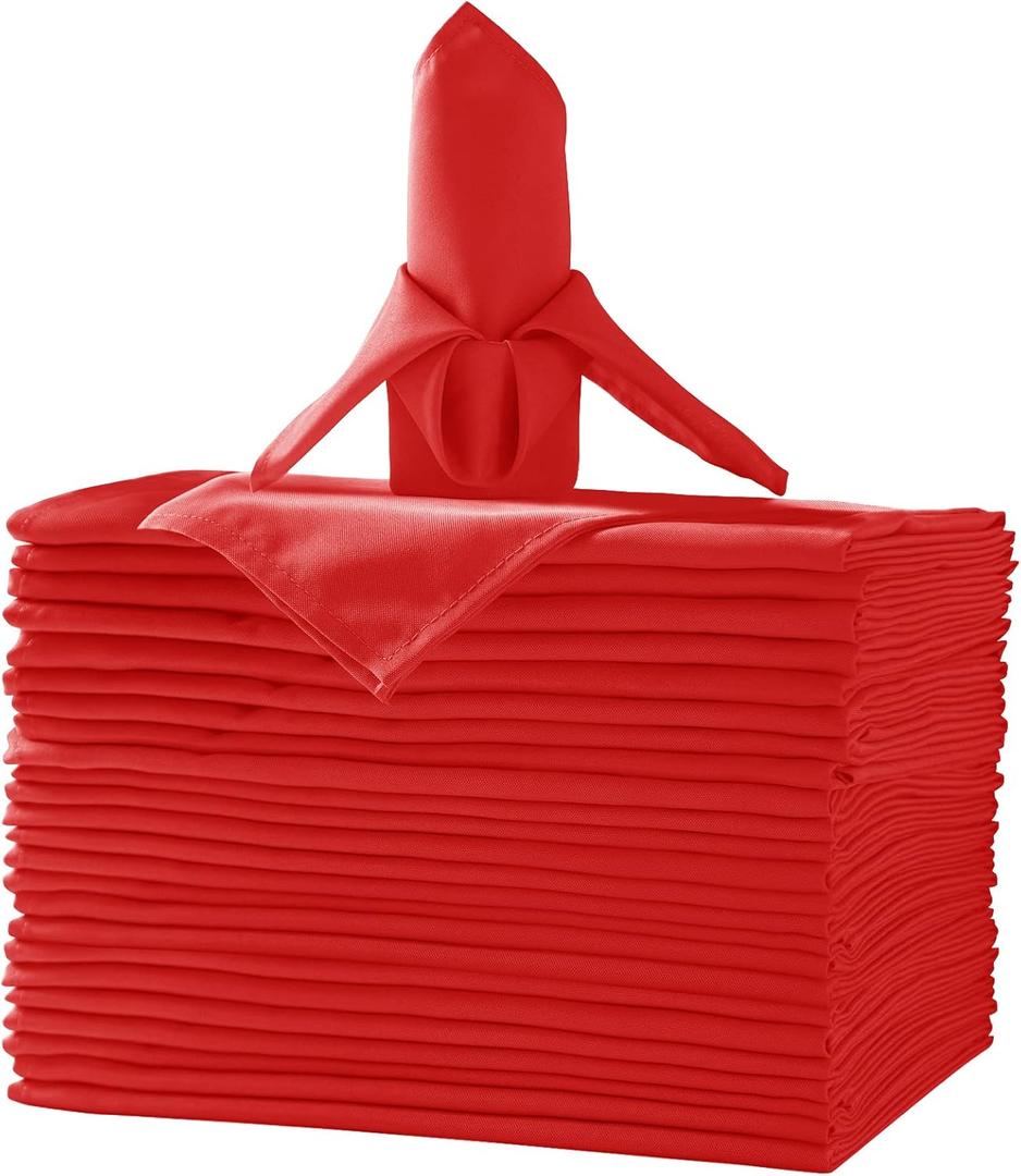 50pcs Polyester Cloth Napkins - 20 x 20 inch Red Dinner Washable Napkins with Hemmed Edges for Restaurant/Wedding/Hotel(50,Red) (20x20"50pcs)