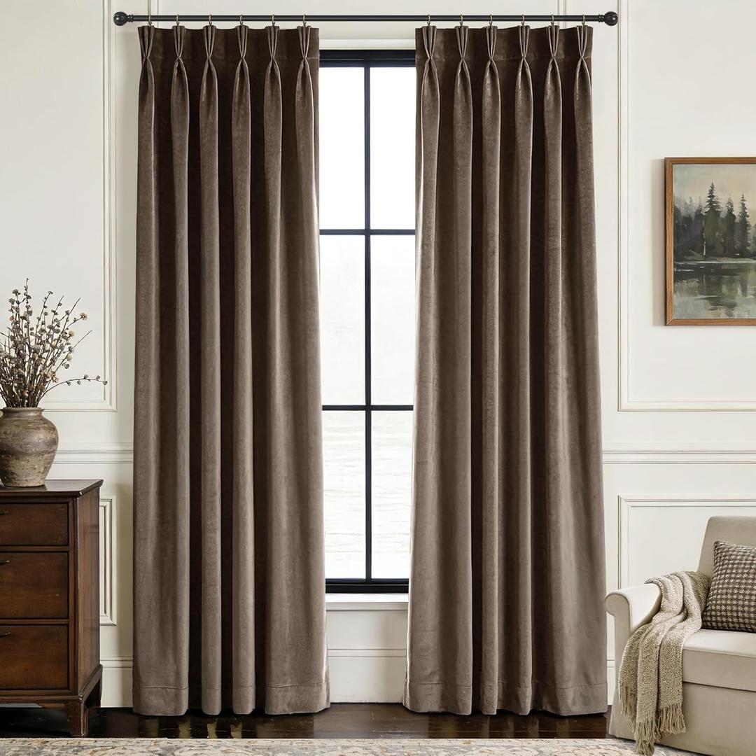 Pinch Pleated Brown Velvet Curtains for Living Room Modern Elegant Plush Velvet Luxury Fabric Room Darkening Window Drapes Bedroom Curtain 40x90
