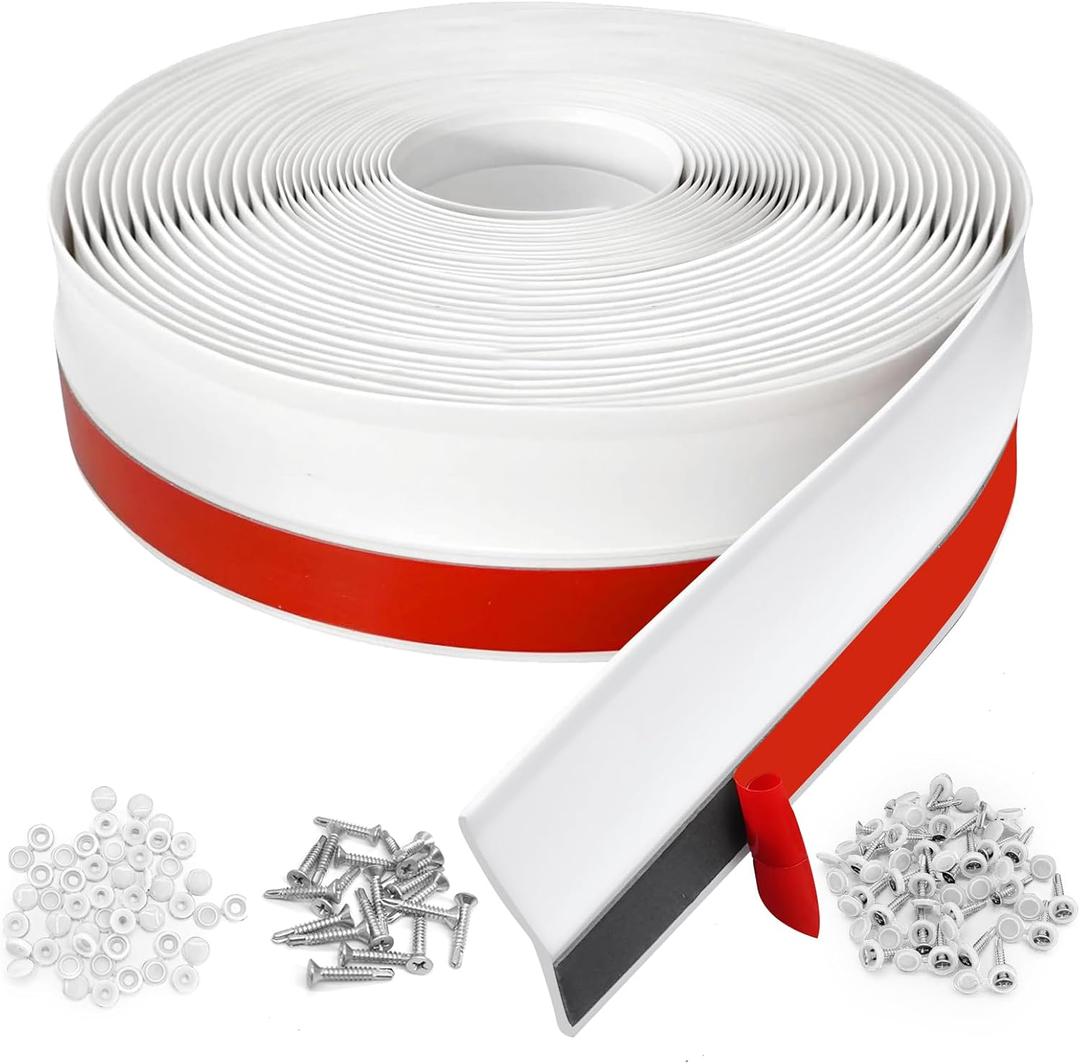 Garage Door Seal Top and Sides Seal Strip, Universal Rubber Weather Stripping Replacement, Weatherproofing Garage Door Seals with Adhesive Backed,Nails and Lids (White, 36FT)