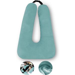 Travel Pillow, Travel Pillow for Kids, Sleeper Hold Pillow Travel, Removable U-Shaped Pillow for Adults and Children to Support Head and Body in The Back Seat of Long Car Trips (Green)