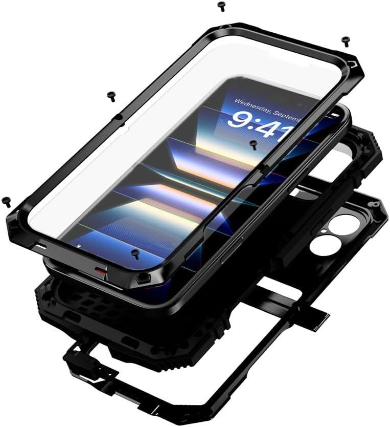 fit for iPhone 16 Case 6.1inch Heavy Duty Rugged [Aluminium Stan] Military Grade Metal Rubber [Built in Screen Protector Camera Lens ] Phone Cover (, fit for iPhone 16 6.1'' 2024) Black