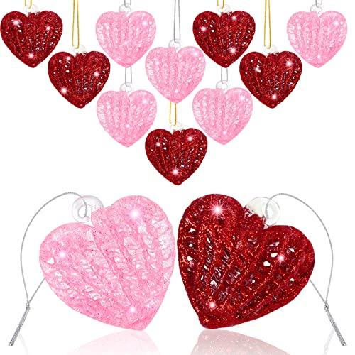 Bskifnn 12PCS Heart Ornaments for Valentine Crystal Glass Heart Shape Hanging Ornaments for Christmas Valentine's Anniversary Wedding Party Decoration