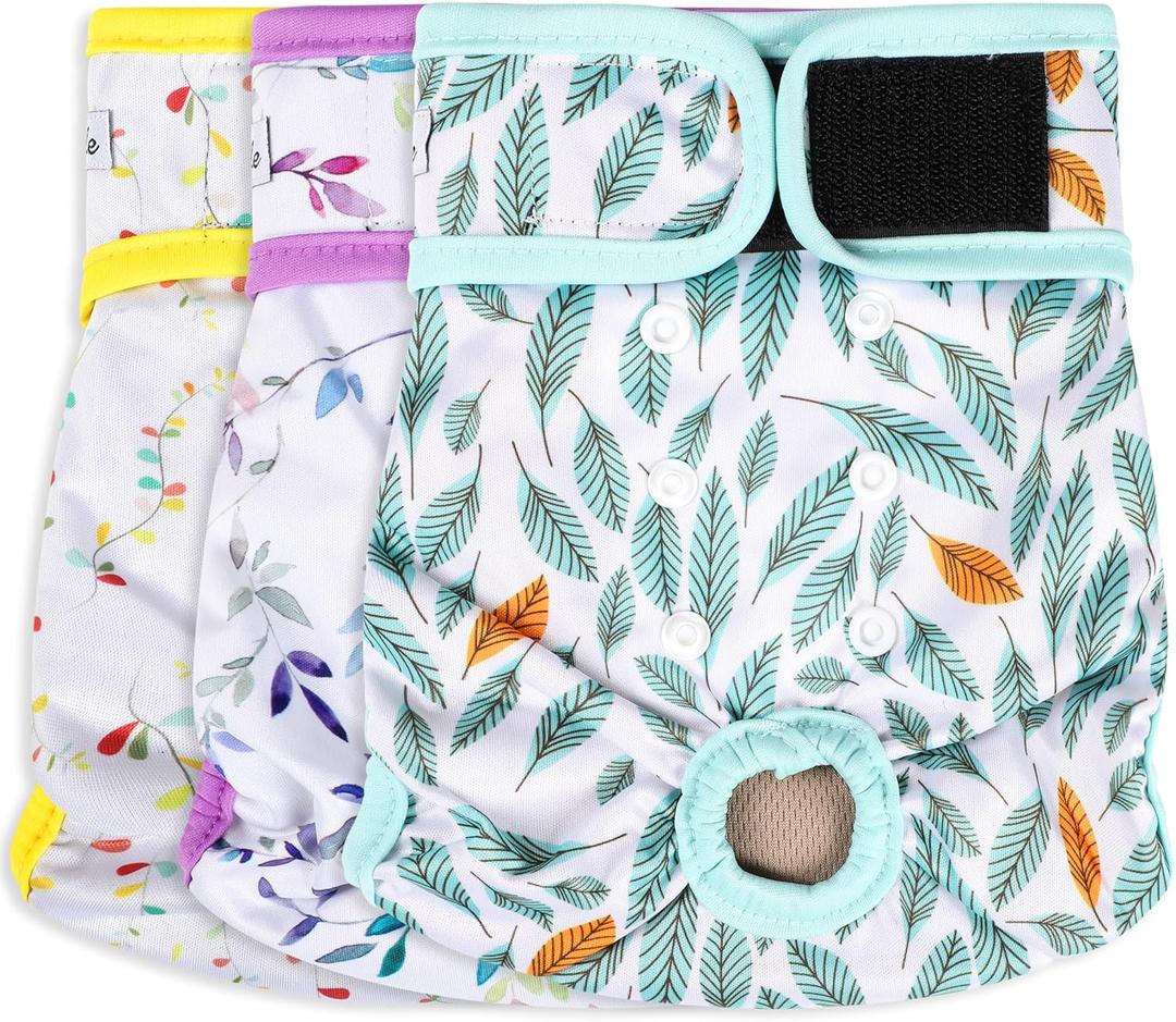 Washable Female Dog Diapers - Premium Reusable Diapers for Doggie in Heat - Highly Absorbent Dog Diapers Female for Pet Incontinence with Adjustable Snaps (Leaves, M) (Medium (12-15Waist)