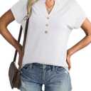 EasyGala Womens V Neck Cap Sleeve Tops Summer Casual Short Sleeve Shirts Loose Fit Basic Work Tee Trendy Clothes 2025 White (White, L)