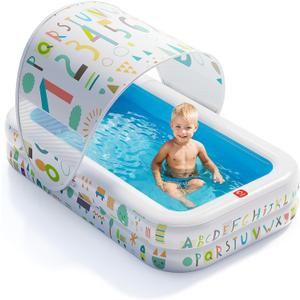 QPAU Kiddie Pool 65" x 39" Inflatable Pool for Kids & Toddlers, Ball Pit & Baby Pool with Soft Cushioned Floor, Canopy for Sun Protection, Durable Outdoor Play Toys for Backyard & Indoor (Blue)