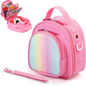 Carrying Case Compatible with Yoto Mini (2024 Edition),30 Cards Storage Bag with Handle and Shoulder Strap, Travel Storage box for Player & Headphone Accessories (Pink)