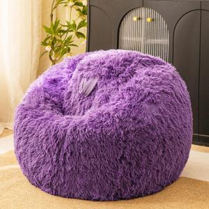 Purple furry bean bag chair covers (No Filler), comfy Fluffy Purple bean bag chair Cover for bedroom, stuffed animal Storage, kids adults teens girls bean bag chairs, Anti-Slip