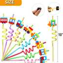 24 Pack Train Theme Shaped Straws - Reusable Plastic Straws with Cartoon Decoration - Kids Party Supplies - Birthday Party Favors with 2 Cleaning Brushes
