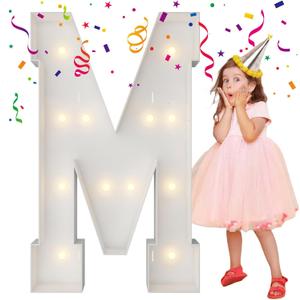 4FT Marquee Light Up Letters, Large Marquee Letters, Mosaic Balloon Frame Letters Big Letter For Engagement Wedding Decorations Birthday Party Backdrop Decor, Balloon Arch Kit Letter M