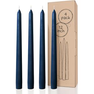 CANDWAX 12 inch Taper Candles - Set of 4 Dripless and Smokeless Unscented Slow Burning Candle Sticks - Dark Blue Candles