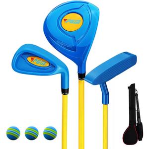 PGM Children's Golf Club Set - Can Hit Real Balls, 3 Pieces Clubs Includes Wood, Iron, and Putter, Great for Beginner Boys and Girls, Instructional Training Set (4-5 years, Blue)