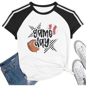 Baseball Shirts Women Baseball Mom Shirts Funny Game Day Baseball Graphic T Shirt Casual Color Block Short Sleeve Tops Size 2 XL