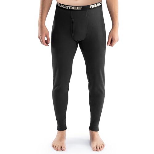 Realtree Men's Heavyweight Cotton Polyester Thermal Long Johns Underwear Bottom, Black, Medium