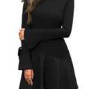 Wenrine Womens Bell Long Sleeve Ribbed Knit Dress Casual Mock Neck Drop Waist Slim Fit Fall Mini Dresses Pea Green