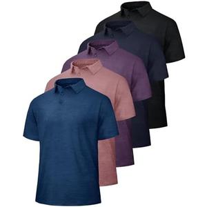 BOOJO 5 Pack Polo Shirts for Men - Quick Dry Moisture Wicking Performance Short Sleeve Mens Golf Shirts for Work Athletic Small