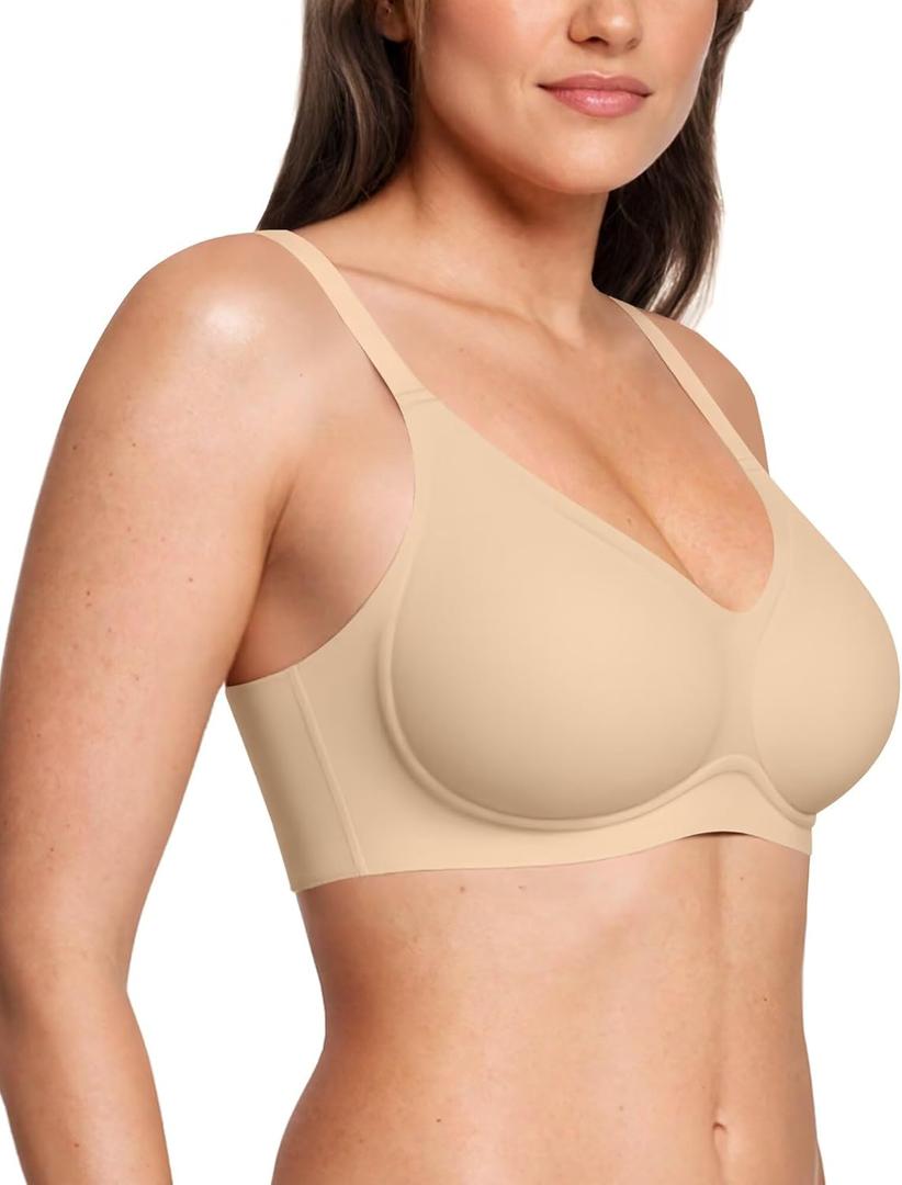 Vertvie Womens Seamless Bra No Underwire Comfort Push Up Bras Buttery Soft Wireless Bralette Full Coverage Sport Everyday Bra (X-Large, Semolina)