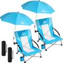 Folding Beach Chair for Adults with UPF 50+ Umbrella, Lightweight Low Beach Chair with Mesh Back, Portable Camping Chair with Carry Bag for Outdoor Beach Lawn Camping, 300lbs Capacity(2 Pack)