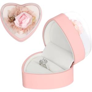 2 x LETURE Creative Heart Shaped Ring Gift Box with Flower, Velvet Earrings Jewelry Case, Jewellry Display Box for Wedding, Engagement, Proposal, Birthday and Anniversary (Pink)