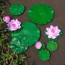 Fake Lily Pads, 10 PCS Artificial Lotus with Water Lily Pad, Realistic Water Floating Foam Lotuses Pads, Pink Artificial Floating Lotus Decor with Pad for Home Outdoor Ponds