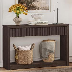 BON AUGURE Entryway Console Table with 2 Fluted Drawers, 47" Walnut Brown