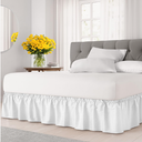 Wrap Around Dust Ruffle Bed Skirt  White  for Queen Size Beds with 18 Inch Drop  Easy Fit Elastic Strap  Adjustable Pleated Bedskirt w/Brushed Fabric  Wrinkle Free  for Women, Men, Kids & Teens