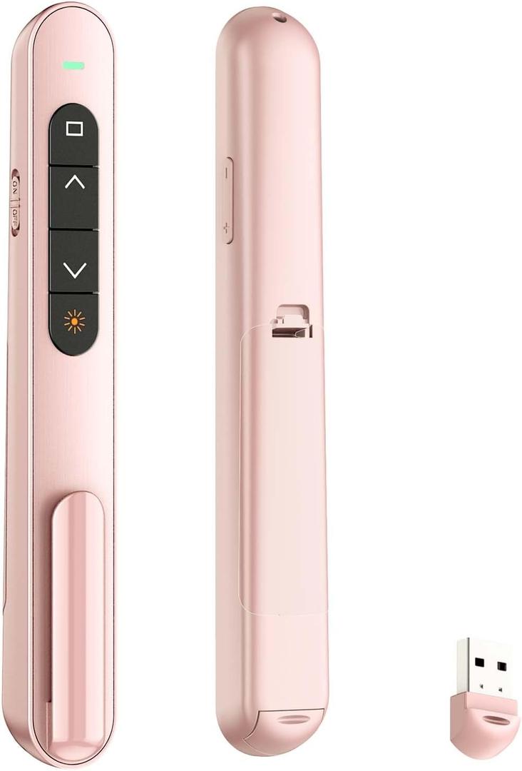 QUI Presentation Clicker for PowerPoint, RF 2.4GHz USB Wireless Presenter Remote with Volume Control, PowerPoint Clicker Slide Advancer for Mac, Windows, Laptop, Keynote (Pink)