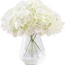 Hydrangea Silk Flower White 10 Heads Artificial Hydrangea Silk Flowers Head for Wedding Centerpieces Bouquets DIY Floral Decor Home Decoration with Long Stems - White (Large)