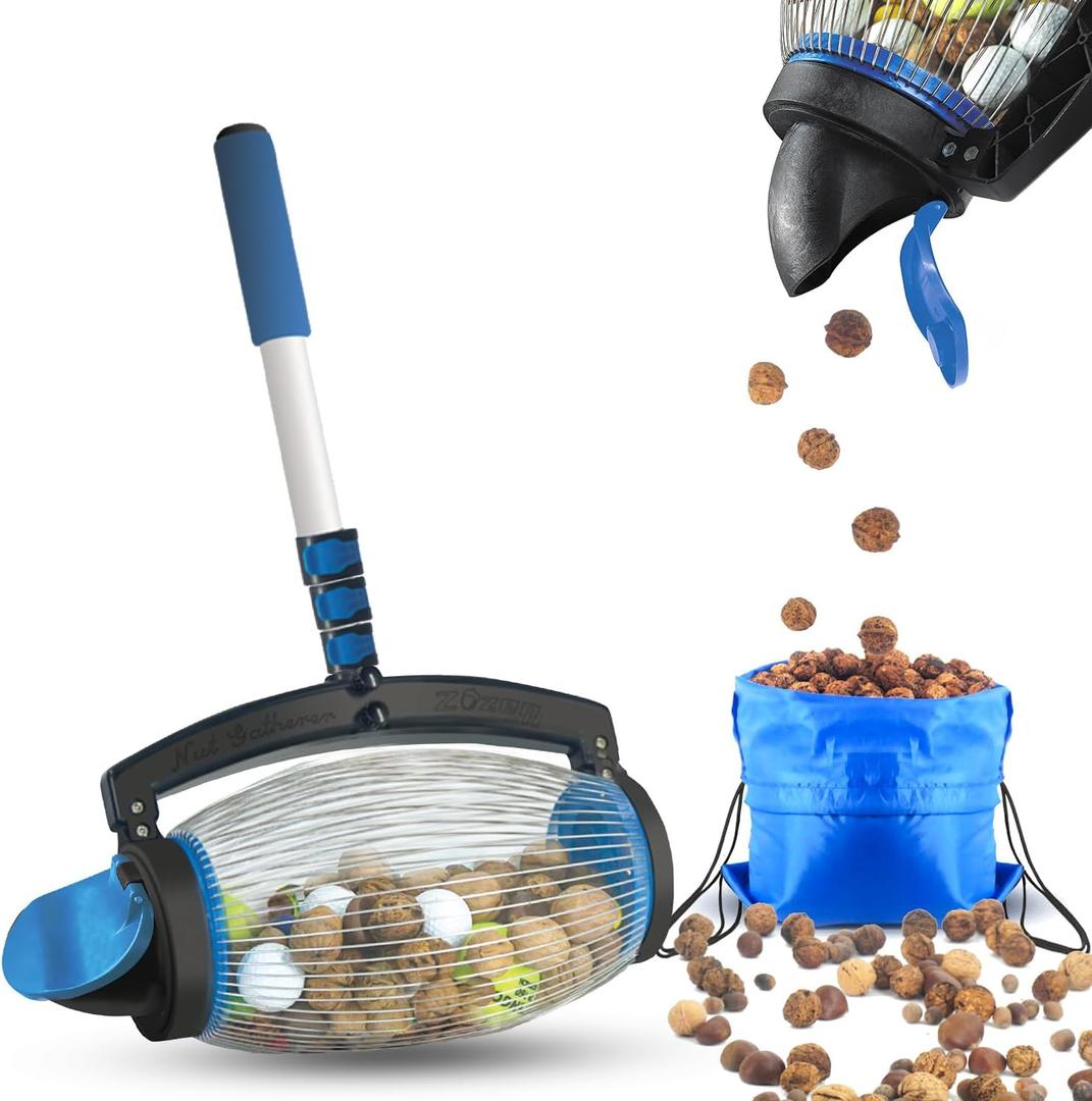Zozen Nut Gatherer, Pecan Picker Upper, Walnut Picker Upper Roller, Directly Dump Outlet/Also Apply to Hickory Nuts, Chestnuts, Buckeyes, Golf, Butternuts, Objects Size 3/4'' to 2''; 1.5 Gallon