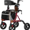 Aojin Rollator Walker for Seniors with Seat, Lightweight & Foldable, 8" All-Terrain Wheels, 18" Big Seat, 6-Level Adjustable Height Rolling Walker, 350 lb Capacity, Burgundy