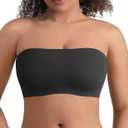 FeelinGirl Strapless Bra for Women No Underwire Seamless Padded Anti-Slip Tube Top Bandeau Bra Comfy Smoothing Bralette (Medium, Black)