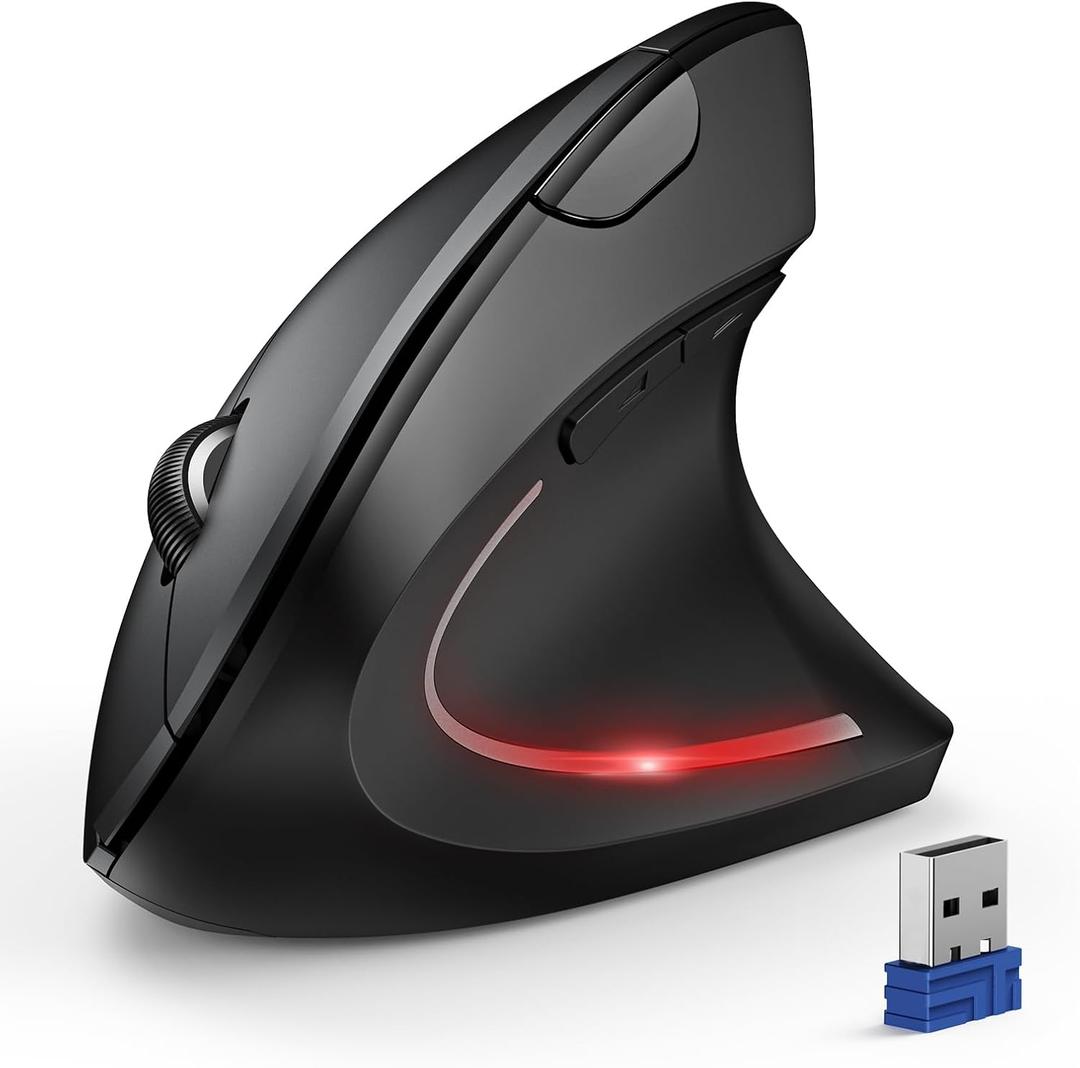 TECKNET Ergonomic Mouse, Wireless Bluetooth Vertical Mouse, 4800 DPI Optical Tracking, 6 Adjustable DPI, Quiet Clicks, 2.4GHz with USB A Receiver, 12 Months Battery, 6 Buttons, Wide Compatibility, Black