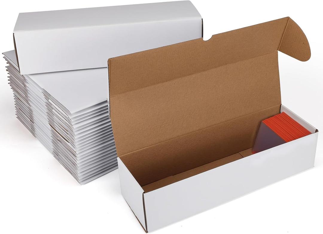 25 Pack 14x4x3 Card Toploader Storage Boxes Brown White, Each Box Hold 400 Count 35PT 3x4 Trading Sport Cards