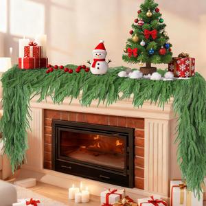 2pcs 6ft Christmas Norfolk Pine Garland, Real Touch Artificial Faux Greenery Garlands for Wall Table Window Mantle Fireplace Holiday Indoor Outdoor Home Decorations