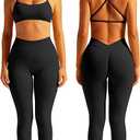 ABOCIW 2 Piece Workout Sets for Women Seamless Strappy Sports Bra V Scrunch Butt Lifting High Waist Leggings Gym Set (Small, Black)