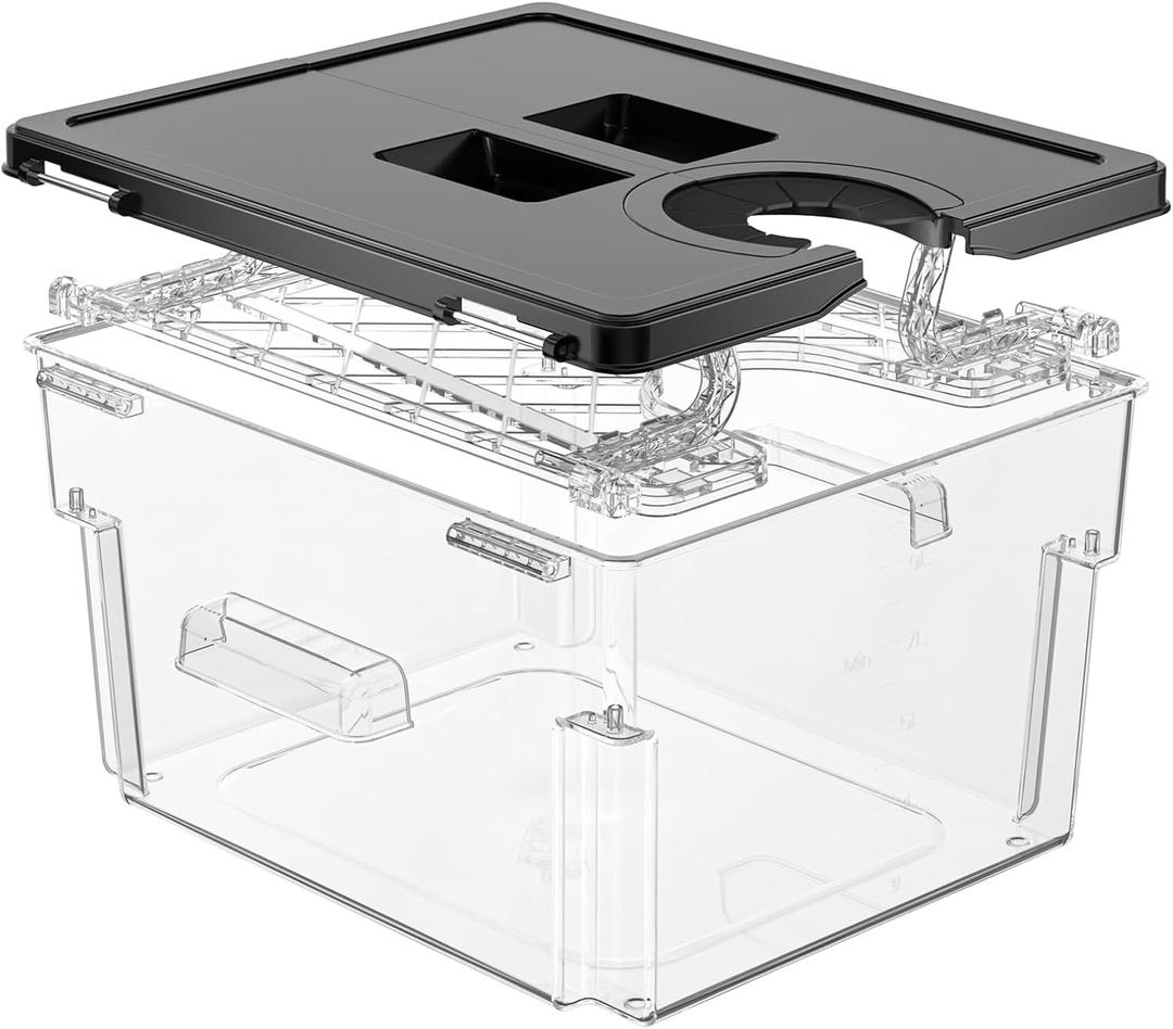 Sous Vide Container with Lid Double-Door-Opening Design 11.65 QT Sous Vide Pot Slow Cooker Container with Built- in Rack Compatible with Most Immersion Circulators