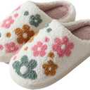 Cozy Furry House Slippers for Women/Men Cute Warm Indoor Non-Slip Winter Cozy Shoes (9.5-10, Floral Christmas)