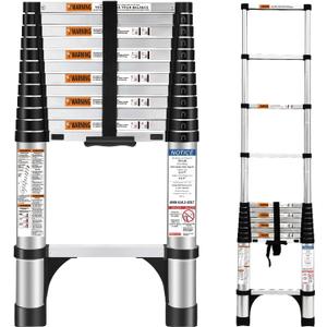 HBTower Aluminum Telescoping Ladder, 12.5 FT, 15 Steps, 330 lbs Max Capacity, Silver