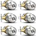Plustool 6 Pack Brushed Nickel Door Knobs,Privacy Door Knob with Lock, Interior Doorknobs Silver, Keyless Door Locks Set for Bedrooms Bathrooms, Reversible for Left/Right Door Handle