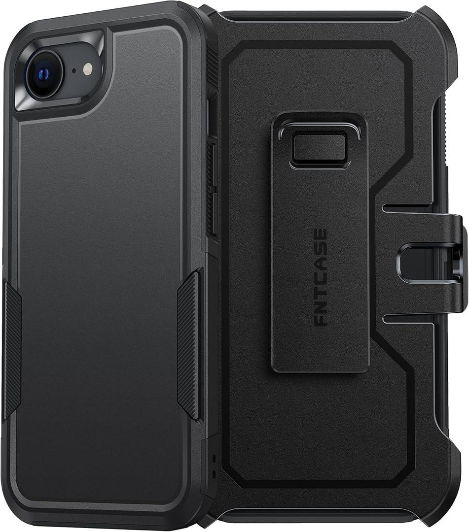 FNTCASE for iPhone 17e Phone Case: for iPhone 16e Case Heavy Duty Drop Protection with Rugged Belt-Clip Holster Military Grade Shockproof Durable Protective Cell Phone Cover (Black) | for iPhone 16E Case, 2025, Heavy Duty, Drop Protection, Military Grade