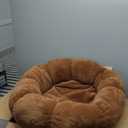 OhGeni 31 inches Calming Donut Orthopedic Dog & Cat Bed for Medium Pets, Warming Comfort Fluffy Short Pile Fur, Durable Waterproof Machine Washable Removable Cover, Cute Round Bed for Puppy, Brown