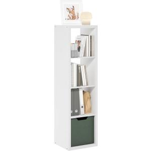 Furinno Cubicle Book Shelf, Vertical 4-Cube Bookshelf, Extra Thick Frame Horizontally & Vertically Reversible Bookcase with Open Back, 14.6" x 16" x 58", for Living Room, Bedroom, Home Office, White