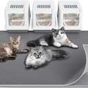 Cat Litter Box Mat: 47"x 36" Waterproof Kitty Cat Litter Trapping Mat, Easy-clean Double-layer Scatter Control Pad Rug(Grey)