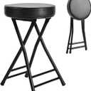 H HOMEWINS Cushioned Padded Folding Stool,23.6-Inch Counter Height Bar Stool,Portable Folding Stool with Handle for Fishing Hiking Gardening Travel BBQ (Black)