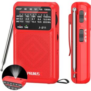 PRUNUS J-211 Portable Radio AM FM with USB Charging and AA Battery Operated, Transistor Radio, Strong Reception& Clear Speaker, Headphone Jack, Back Clip, Lanyard, Small radios Portable AM FM