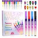 12 Colors Nail Art Markers Set- 0.5mm Ultra-Fine Tip Nail Art Pens, Quick-Dry Waterproof Nail Polish Pens, No UV Lamp Needed for DIY Nail Art/Beginners for Easter gifts