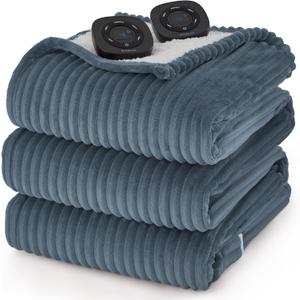 Bedsure GentleSoft Electric Blanket King Size - Soft Ribbed Flannel Heated Blanket with Dual Control, Heating with 10 Heat Settings & 10 Time Settings, 8 hrs Timer Auto Shut Off (90x100 inches, Grey)