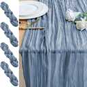 4PCS Table Runner Cheesecloth 10FT Dusty Blue Boho Gauze Cheese Cloth Rustic Sheer Table Runners for Wedding Bridal Baby Shower Party Decoration, 4 Pack